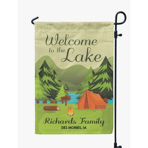 Printtoo Tan Welcome To The Lake Outdoor 12.5x18 Inches Double SidedFlagsDouble Sided CampFlagCampsiteFlagPersonalized Camping Flags