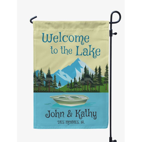 Printtoo Tan Welcome To The Lake Outdoor Personalized Camping Flags For Campers Double Sided CampsiteFlagOutdoor GardenFlags