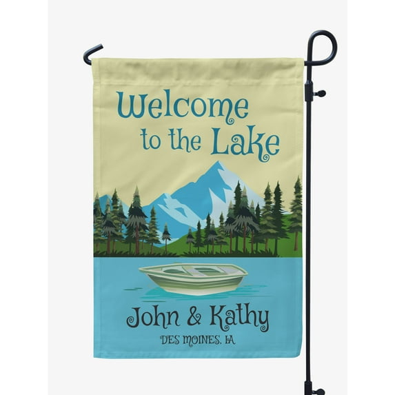Printtoo Tan Welcome To The Lake Outdoor Personalized Camping Flags For Campers Double Sided CampsiteFlagOutdoor GardenFlags