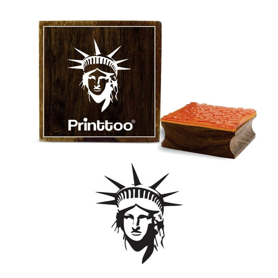 Printtoo Textile Stamp Statue of Liberty Head Pattern Wooden Square Rubber Stamps-5 x 5 Inches