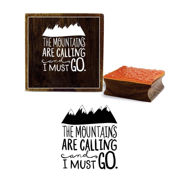 Printtoo The Mountains Are Calling And I Must Go Word Design Wooden Rubber Stamp-4 x 4 Inches