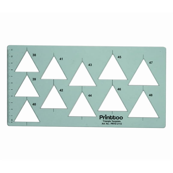 Printtoo Triangle Geometric Drafting Template with Measuring Scale, 2mm Plastic Drawing Stencil for Technical Sketching, Pattern Making, Quilting Layouts, Geometry Work and Precise Design Planning