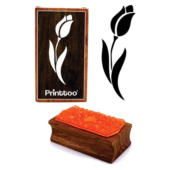 Printtoo Tulip Flower Design Rectangular Wooden Rubber Stamp Block Scrap-Booking