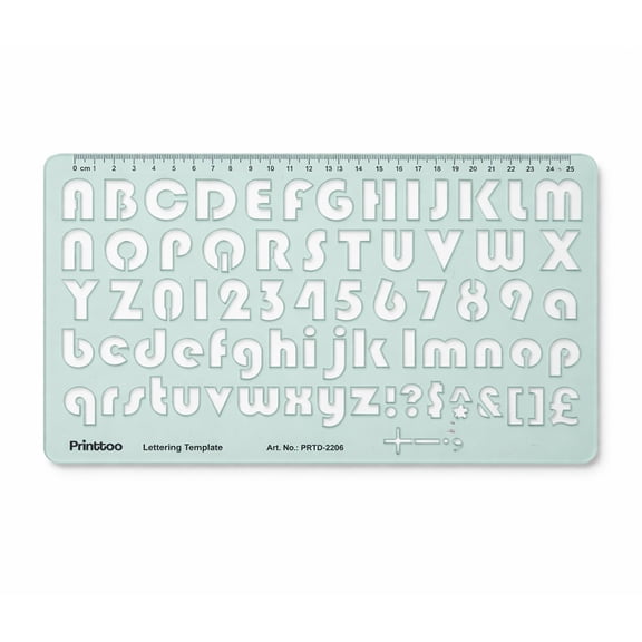 Printtoo Upper Lower Case English Alphabet Number Lettering Stencil, 2 mm Thick Transparent Drafting Template with Letter and Numeric Cutouts, Ruler Guide for Sign Making, Art