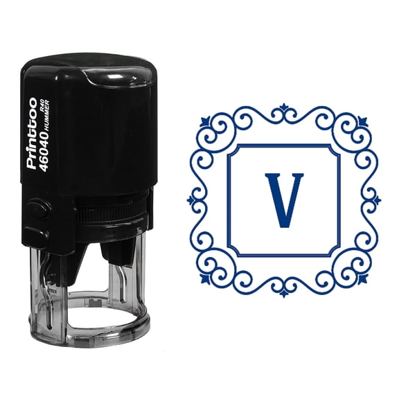 Printtoo V Alphabet Monogram Initial Square Swirl Border R-40 Office Stationary Self Inking Rubber Stamp