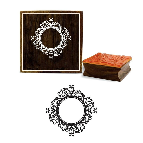 Printtoo Victorian Style Round Frame Design Square Brown Wooden Rubber Stamps-2 x 2 Inches