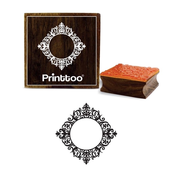 Printtoo Victorian Style Round Frame Square Wooden Rubber DIY Stamp Scrap-booking-2 x 2 Inches