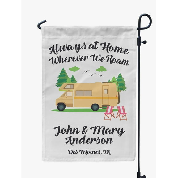 Printtoo White Always At Home Wherever We Roam Class C Motorhome Personalized Camping Flags For Campers Double SidedFlagCampsiteFlagOutdoor Garden Sign
