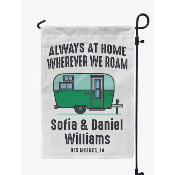 Printtoo White Always At Home Wherever We Roam Retro Camp Trailer Camping Flags Personalized Outdoor GardenFlagsCamp Decor Accessory Double SidedFlags12.5x18 Inches