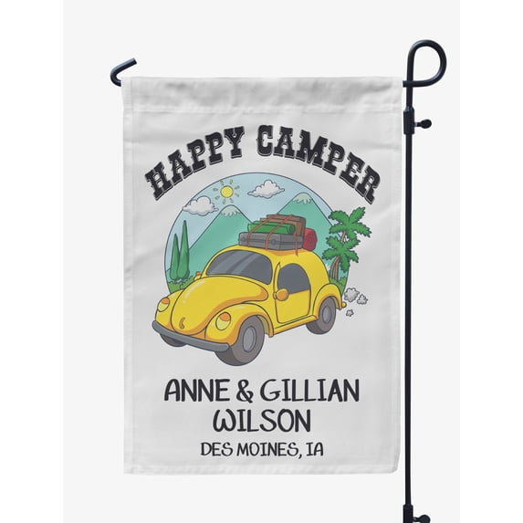 Printtoo White Happy Camper Family Camping Car 12.5x18 Inches Double SidedFlagsDouble Sided CampFlagCampsiteFlagPersonalized Camping Flags