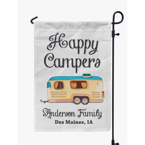 Printtoo White Happy Campers Big Travel Trailer Camping Flags For Campers Personalized Double SidedFlag Outdoor Decor Sign CampsiteFlag