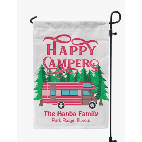 Printtoo White Happy Campers Caravans Camping Flags Personalized Outdoor GardenFlagsCamp Decor Accessory Double SidedFlags12.5x18 Inches