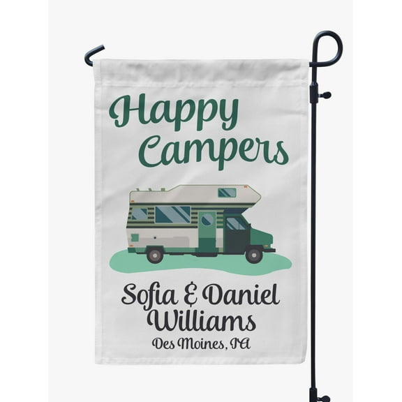Printtoo White Happy Campers Class C Motorhome Camping Flags Personalized Outdoor GardenFlagsCamp Decor Accessory Double SidedFlags12.5x18 Inches