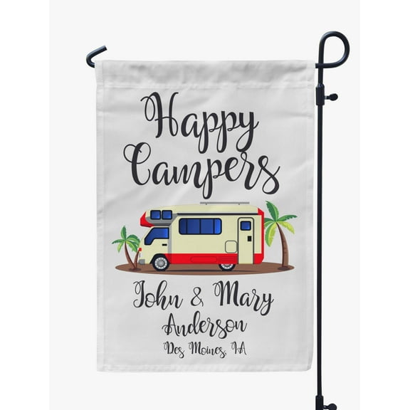 Printtoo White Happy Campers Class C Motorhome Personalized Camping Flags For Campers Double SidedFlagCampsiteFlagOutdoor Garden Sign