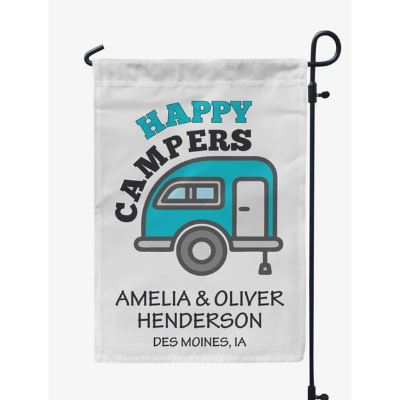 Printtoo White Happy Campers Retro Camp Trailer Camping Flags Personalized Outdoor GardenFlagsCamp Decor Accessory Double SidedFlags12.5x18 Inches