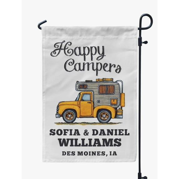 Printtoo White Happy Campers Retro Class C Motorhome Camping Flags Personalized Outdoor GardenFlagsCamp Decor Accessory Double SidedFlags12.5x18 Inches
