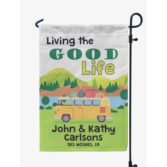 Printtoo White Living The Good Life Caravans CampingFlagCustom Personalized Camping Flags For Campers Double Sided CampsiteFlag