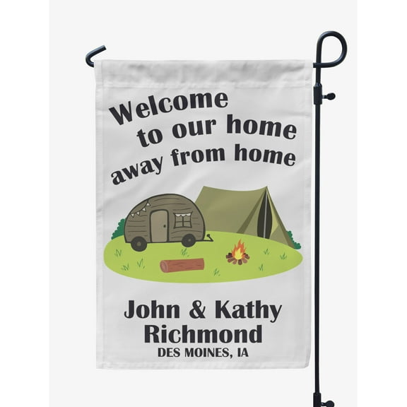 Printtoo White Welcome To Our Home Away From Home Retro Camp Trailer CampingFlagCustom Personalized Camping Flags For Campers Double Sided CampsiteFlag