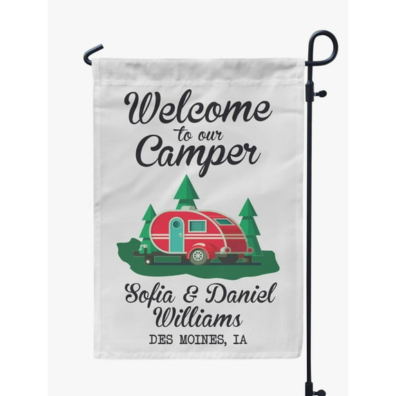 Printtoo White Welcome To Our Camper Retro Camp Trailer Camping Flags Personalized Outdoor GardenFlagsCamp Decor Accessory Double SidedFlags12.5x18 Inches