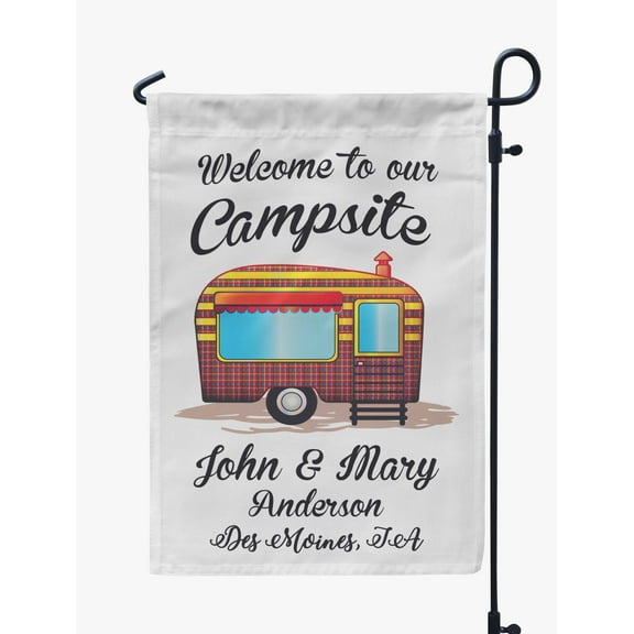 Printtoo White Welcome To Our Campsite Retro Camp Trailer Personalized Camping Flags For Campers Double SidedFlagCampsiteFlagOutdoor Garden Sign