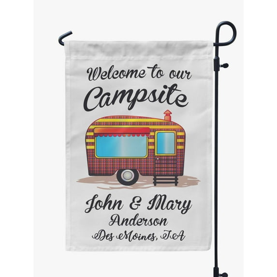 Printtoo White Welcome To Our Campsite Retro Camp Trailer Personalized Camping Flags For Campers Double SidedFlagCampsiteFlagOutdoor Garden Sign