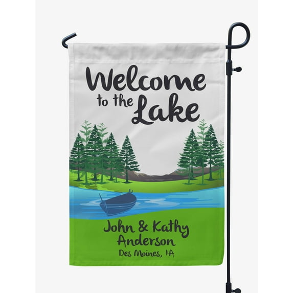 Printtoo White Welcome To The Lake Outdoor Camping Flags Personalized Outdoor GardenFlagsCamp Decor Accessory Double SidedFlags12.5x18 Inches