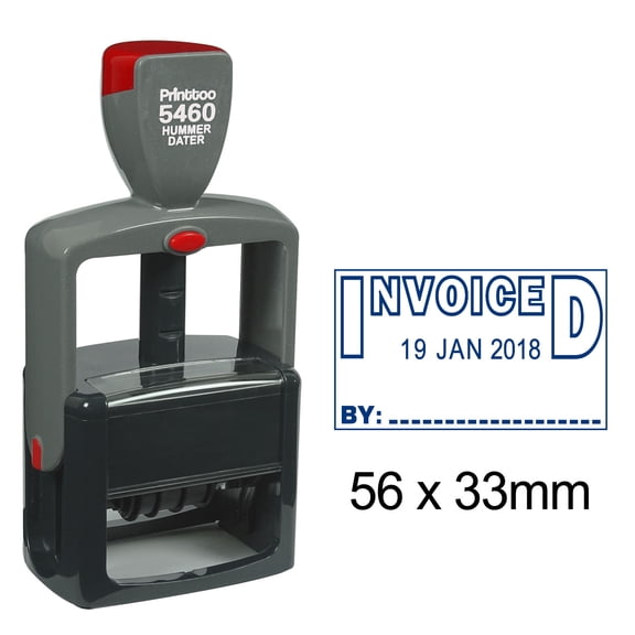 Printtoo With Invoiced By Text Heavy Duty Dater Stamp Self Inking Document Date Rubber Stamp-Blue