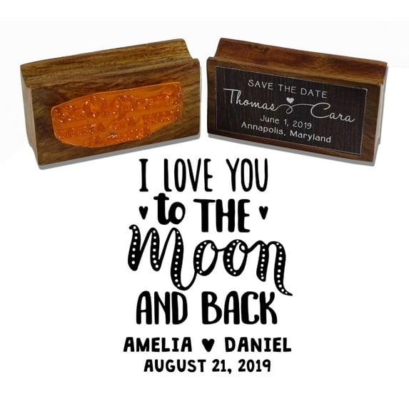 Printtoo Wood Mounted I Love You To The Moon And Back Rubber Stamp Personalized Wedding Favor Custom Stamper-2.3 x 1.5 Inches