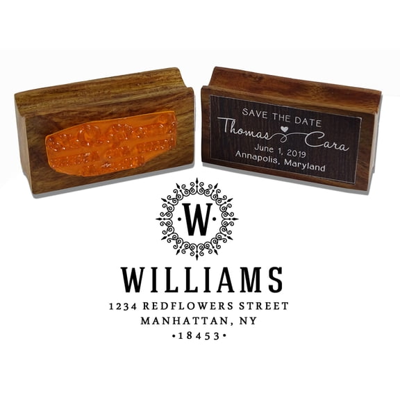 Printtoo Wood Mounted Ornate Monogram Custom Address Return Rubber Stamp Wedding Personalized Stamper