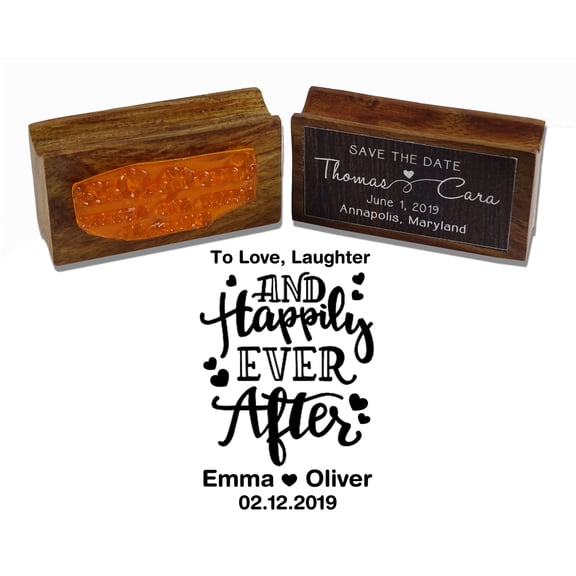Printtoo Wood Mounted To Love| Laughter And Happily Ever After Rubber Stamp Personalized Wedding Favor Custom Stamper-2.3 x 1.5 Inches