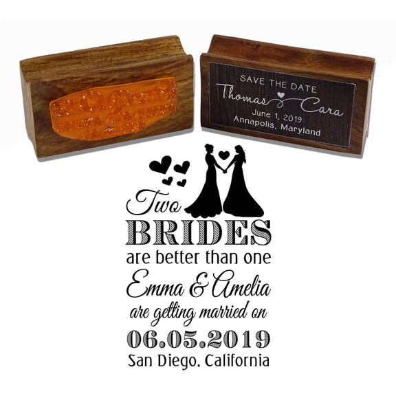 Printtoo Wood Mounted Two Brides Are Better Than One Rubber Stamp Personalized Wedding Favor Custom Stamper-2.3 x 1.5 Inches