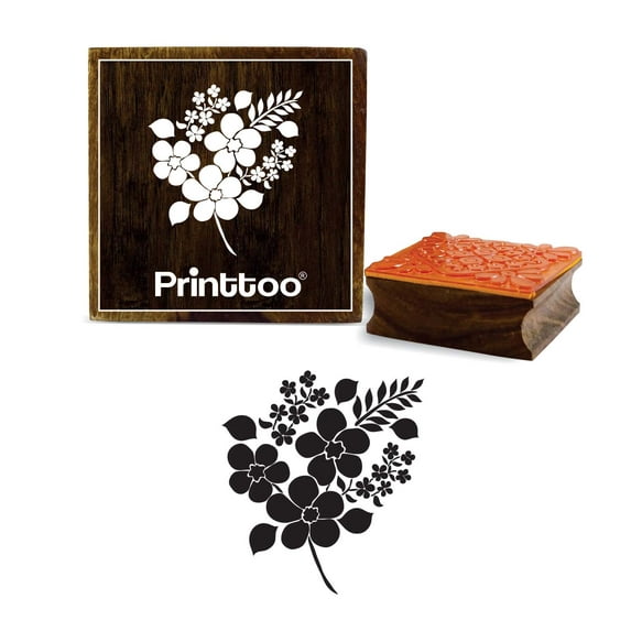 Printtoo Wooden Floral Pattern Rubber Stamp Square Scrap-booking Craft Textile-2 x 2 Inches