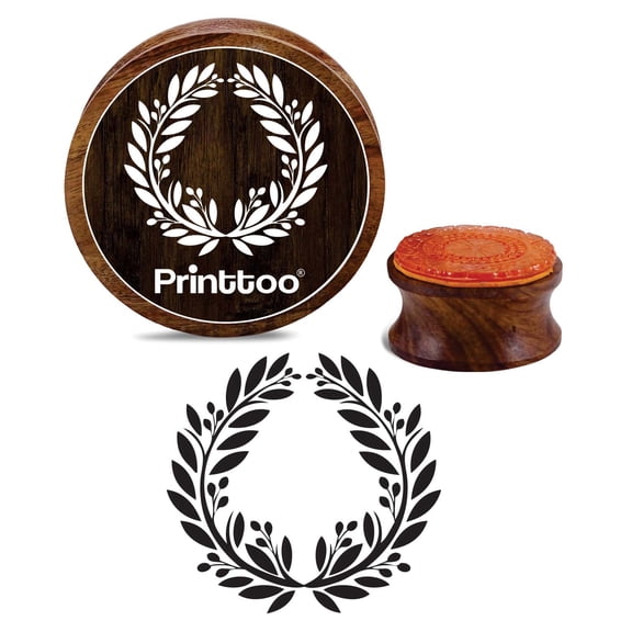 Printtoo Wooden Flower Wreath Round Rubber Stamp Crafting Textile Stamps-2 Inch