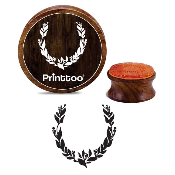 Printtoo Wooden Rubber Stamp Leaf Pattern Scrap-booking Round Brown Stamps-2 Inch