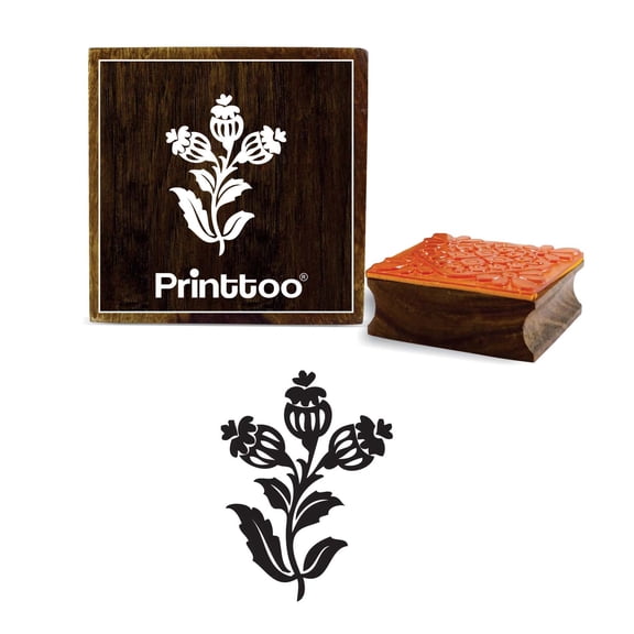Printtoo Wooden Square Floral Pattern Rubber Stamp Craft Textile DIY Stamps-2 x 2 Inches