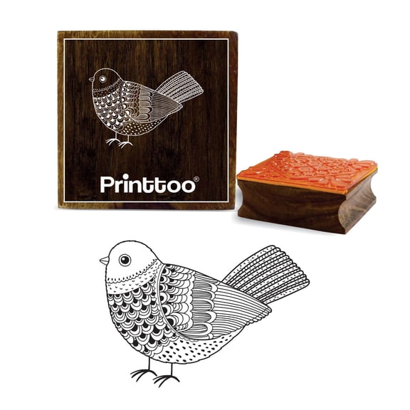 Printtoo Wooden Square Rubber Stamp Bird Pattern Craft Textile Stamps Scrap-booking-2 x 2 Inches