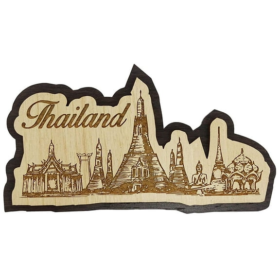 Printtoo Wooden Thailand Monuments Engraved Fridge Magnet Souvenir Gift