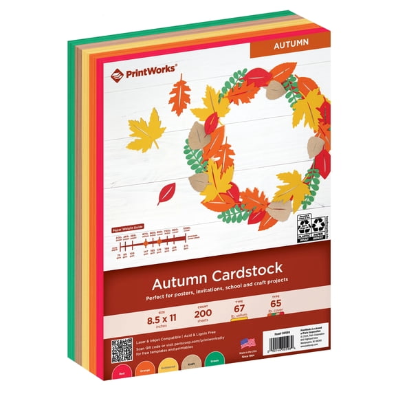 Printworks Autumn Cardstock, Assorted Colors, 8.5 x 11, 200 Sheets