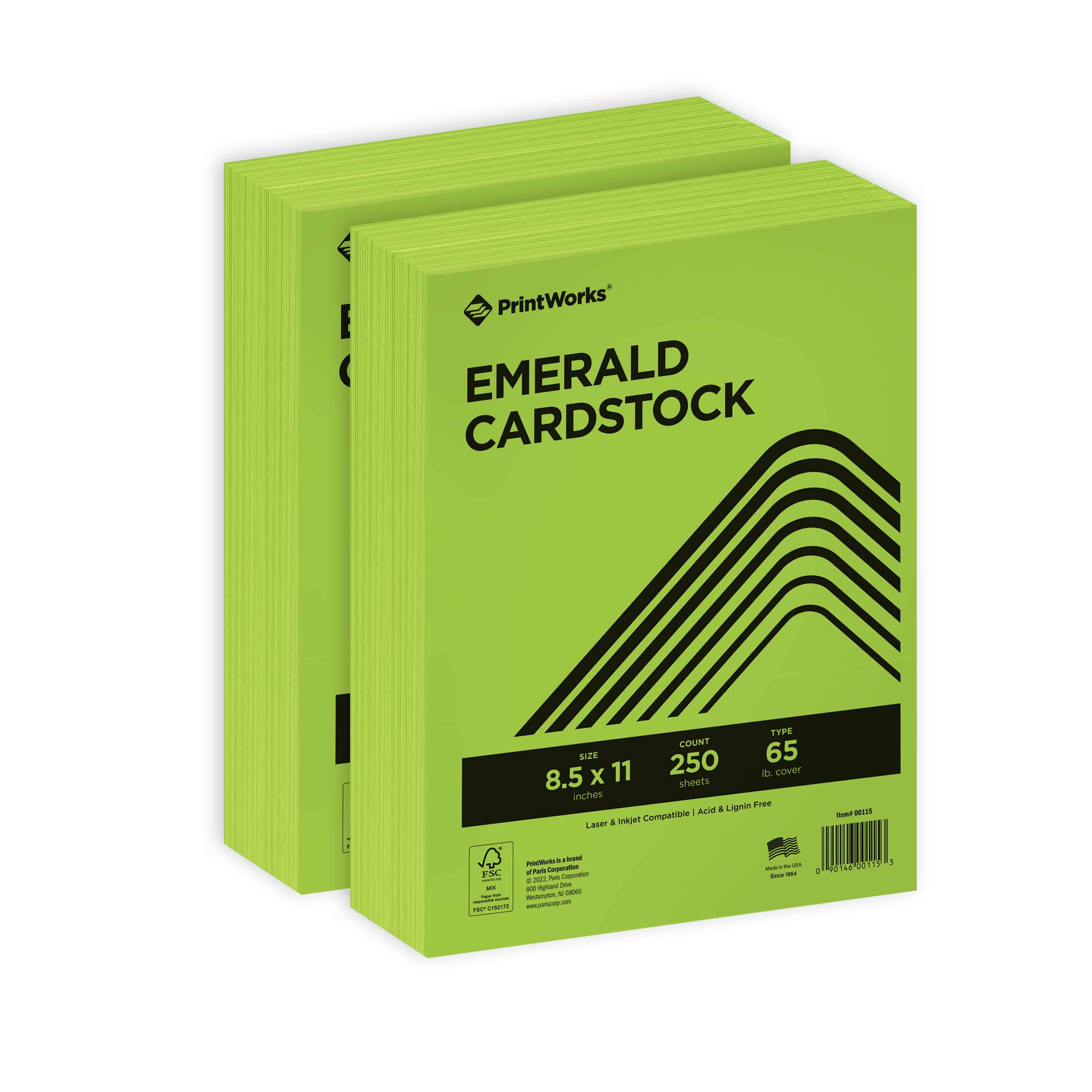 Printworks Bright Color Cardstock, Emerald Green, 8.5 x 11, 65 lb, 500