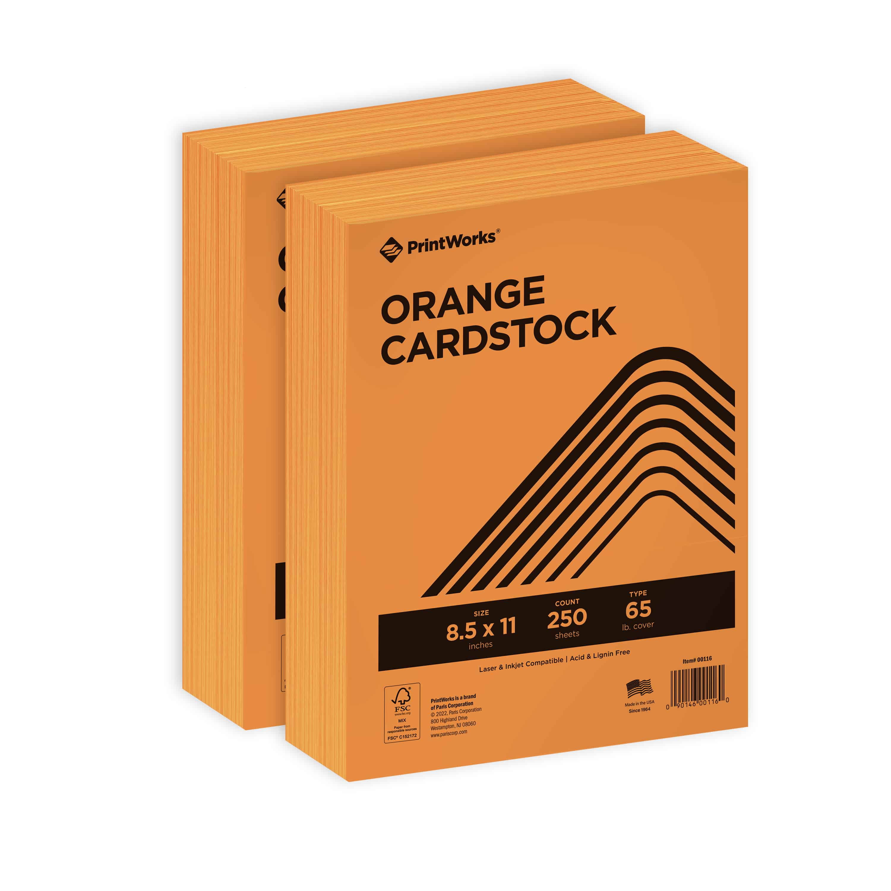 Printworks Bright Color Cardstock, Orange, 8.5 x 11, 65 lb, 500