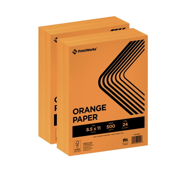 Printworks Bright Color Paper, Orange, 8.5 x 11, 24 lb, 1000 Sheets