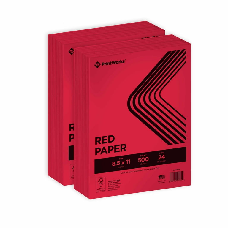 Printworks Bright Color Paper, Red, 8.5 x 11, 24 lb, 1000 Sheets