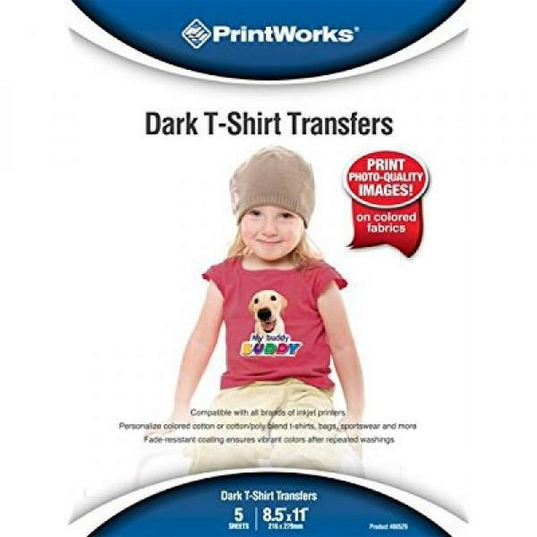 40 Sheets Dark T-Shirt Transfers for Inkjet Printers 8.5x11 - PrintWorks