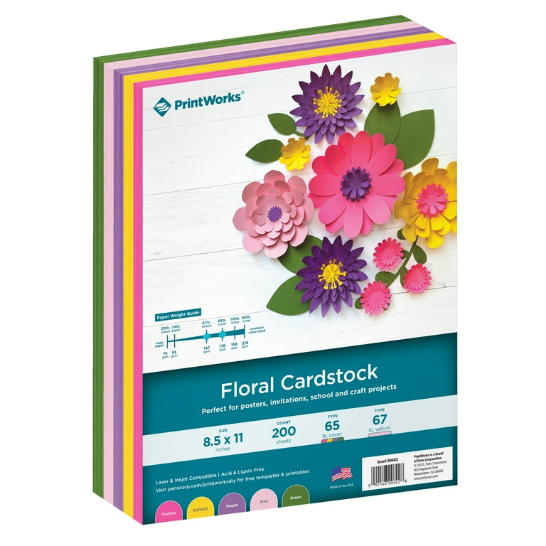 Printworks Floral Cardstock, Assorted Colors, 8.5 x 11, 200
