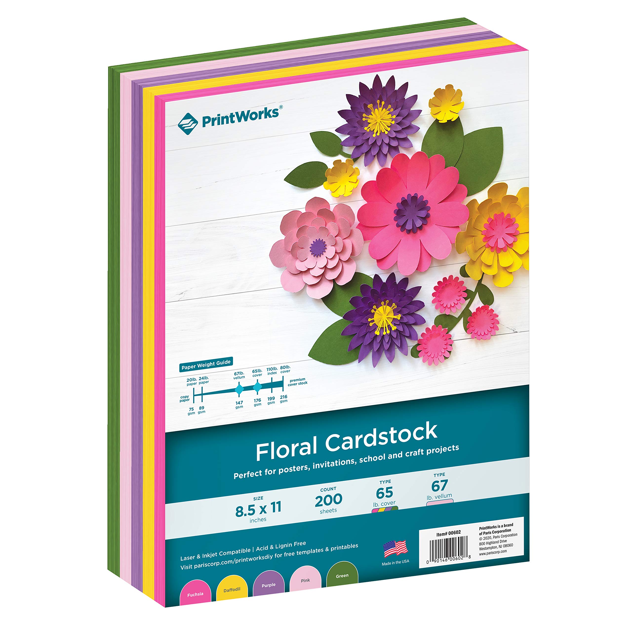 Printworks Floral Cardstock, Heavyweight, EC36 Solid Core, 8.5” x 11