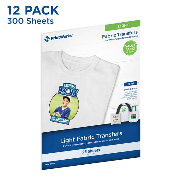Printworks Light Fabric Transfer Paper, 300 Sheets, Printable, Inkjet Compatible, 8.5 x 11