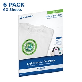 Printworks Light Fabric Transfer Paper, 60 Sheets, Iron on, Printable, Inkjet Compatible, 8.5 x 11