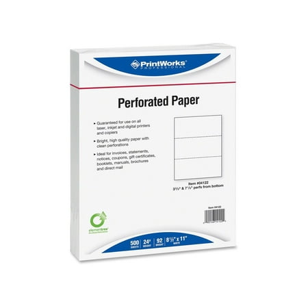 Printworks, PRB04122, Pre-Perforated Paper for Invoices, Statements, Gift Certificates, 500 / Ream, White
