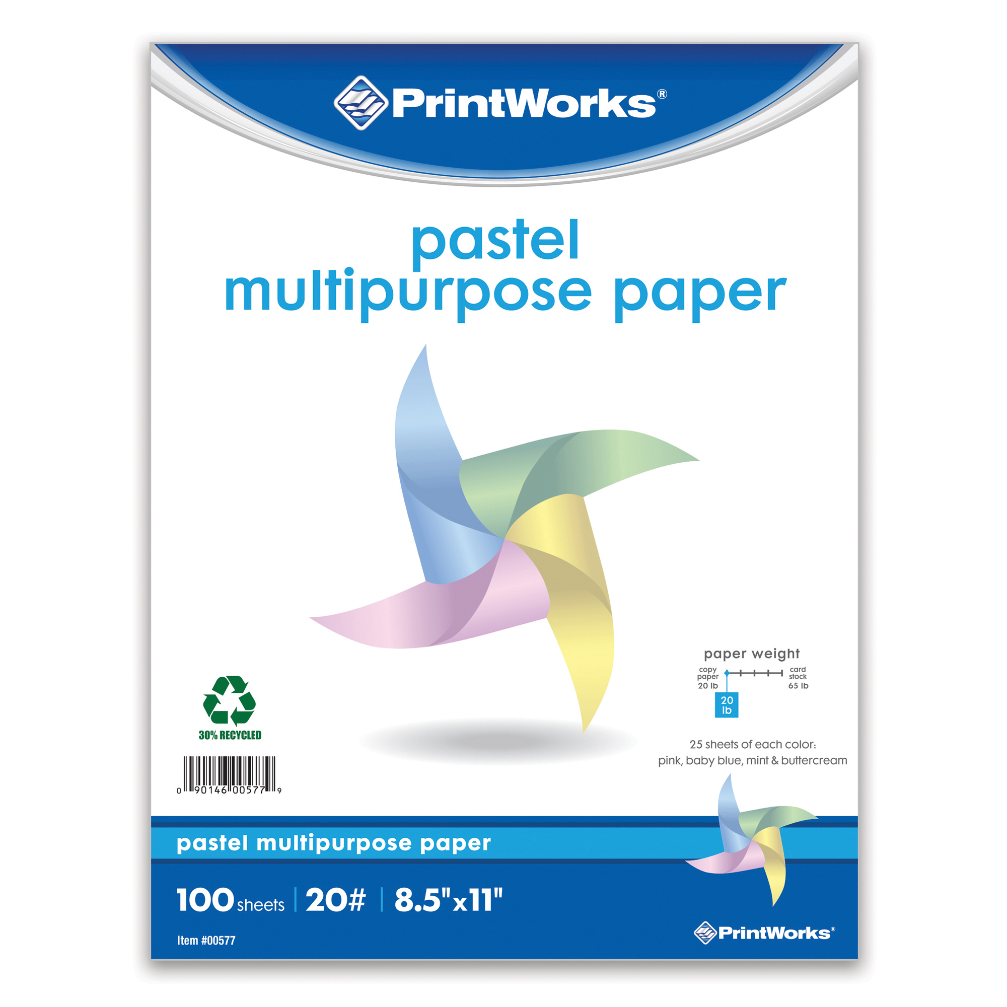 Printworks Pastel Multipurpose Paper, 8.5" x 11", Assorted, 100 Sheets