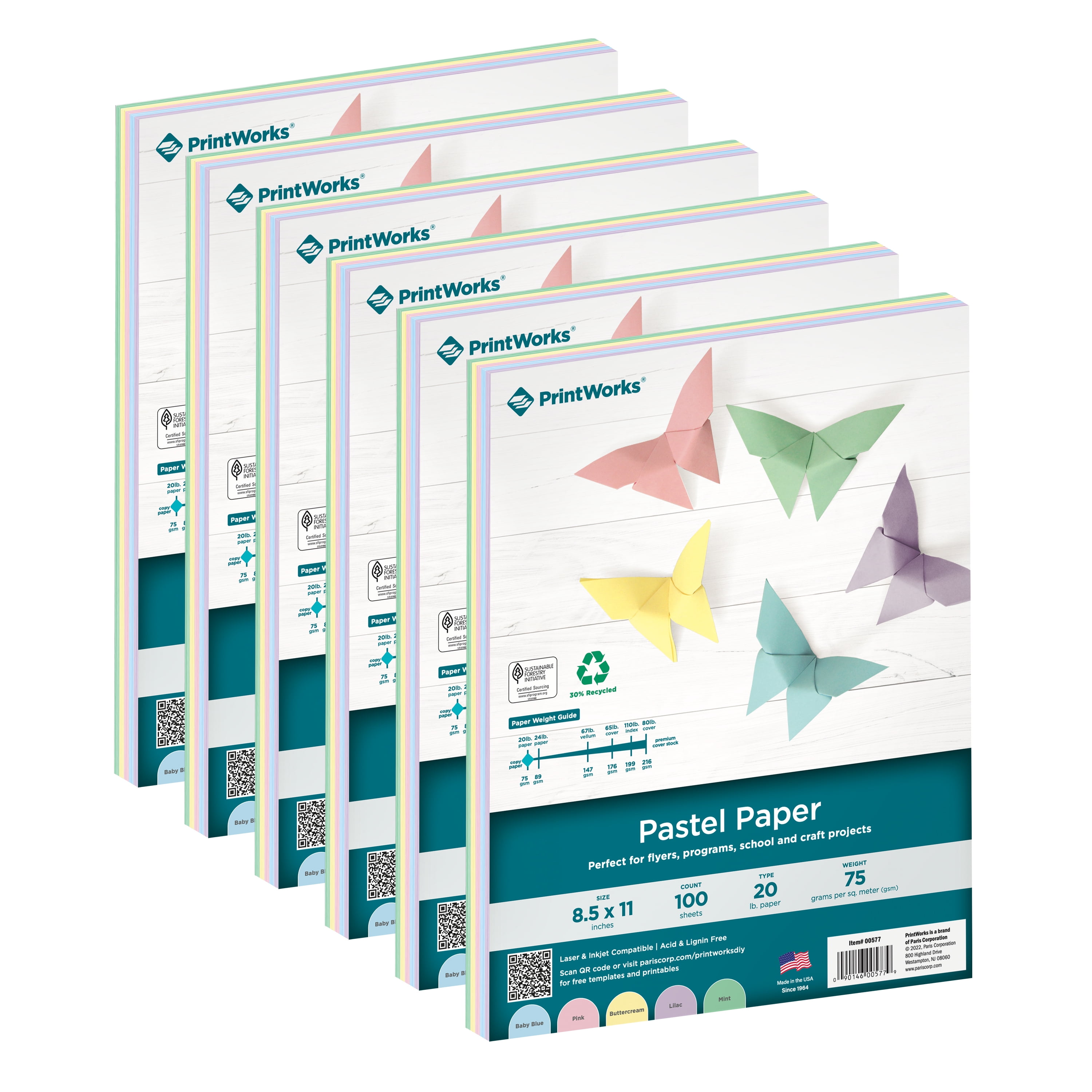Printworks Pastel Paper, 20 lb, 4 Assorted Pastel Colors, 30% Recycled ...